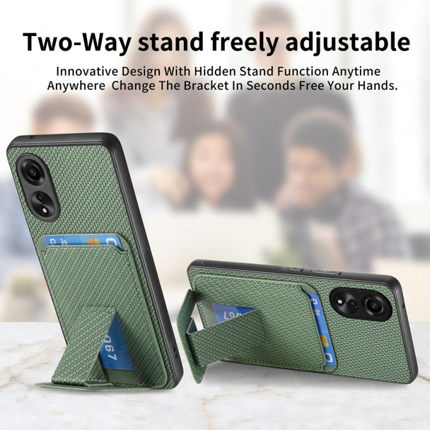 For OPPO A93 5G/A74 5G/A54 5G Carbon Fiber Card Bag Fold Stand Phone Case(Green)