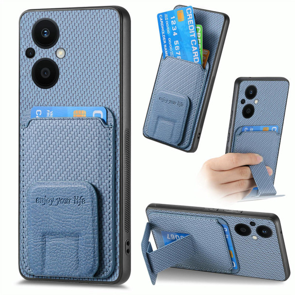 For OPPO Reno7 Z 5G/F21 Pro 5G Carbon Fiber Card Bag Fold Stand Phone Case(Blue)