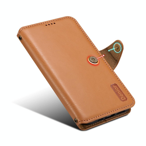 For iPhone 13 Pro Max Denior Cowhide Texture Wallet Style Leatherette Phone Case(Khaki)