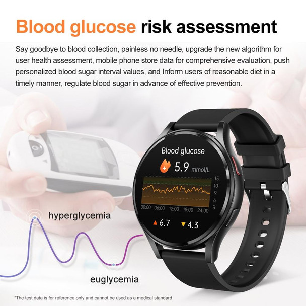 1.43 inch Silicone Strap Bluetooth Call Smart Watch Support ECG / Non-invasive Blood Sugar(Black)