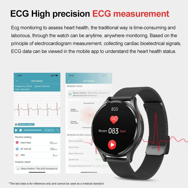1.43 inch Milanese Steel Strap Bluetooth Call Smart Watch Support ECG / Non-invasive Blood Sugar(Black)