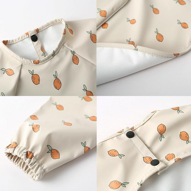 Long Sleeved Baby Bib Waterproof Washable Easy Clean Smock With Pocket, Size: L(Pear Orange)