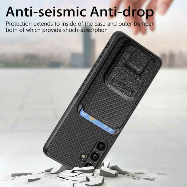 For Samsung Galaxy A13 4G Carbon Fiber Card Bag Fold Stand Phone Case(Black)