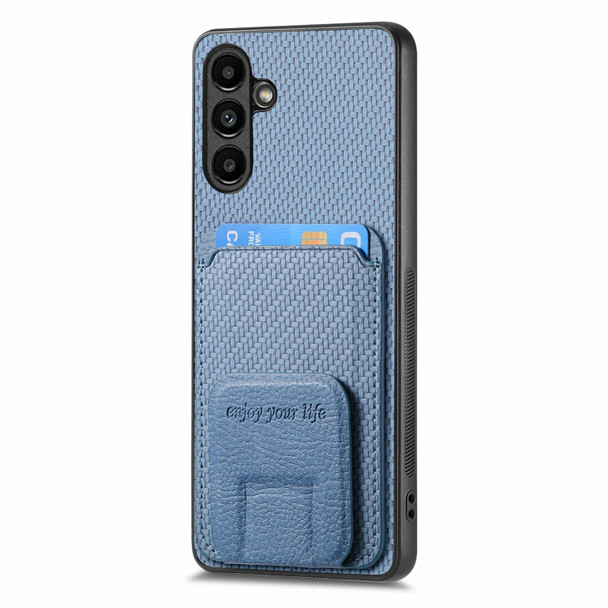 For Samsung Galaxy A22 5G Carbon Fiber Card Bag Fold Stand Phone Case(Blue)