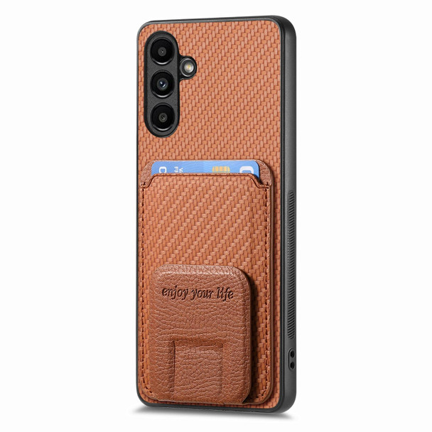 For Samsung Galaxy A50/A50s/A30s Carbon Fiber Card Bag Fold Stand Phone Case(Brown)