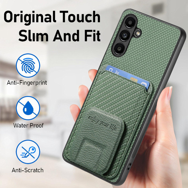 For Samsung Galaxy A14 4G/5G Carbon Fiber Card Bag Fold Stand Phone Case(Green)