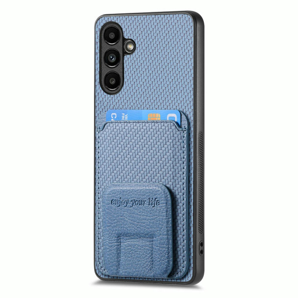 For Samsung Galaxy A34 5G Carbon Fiber Card Bag Fold Stand Phone Case(Blue)