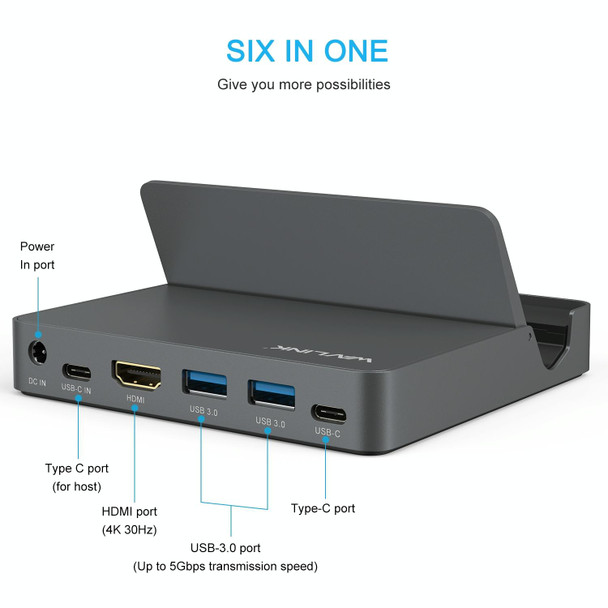 WAVLINK WL-UHP3D01 Portable Type-C Cell Phone Docking Station Multi-Port USB HUB Adapter(UK Plug)