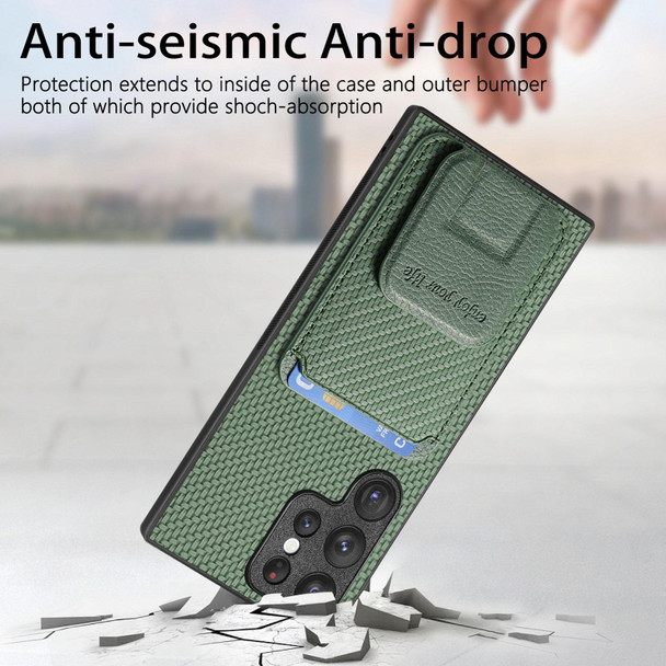 For Samsung Galaxy S24 Ultra 5G Carbon Fiber Card Bag Fold Stand Phone Case(Green)