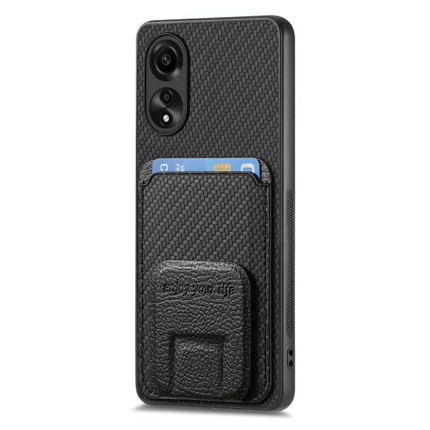 For OPPO A93 5G/A74 5G/A54 5G Carbon Fiber Card Bag Fold Stand Phone Case(Black)
