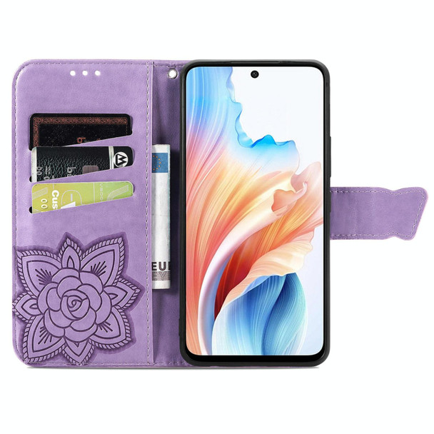 For OPPO A79 5G / A2 5G Butterfly Flower Embossed Horizontal Flip Leatherette Case(Light Purple)