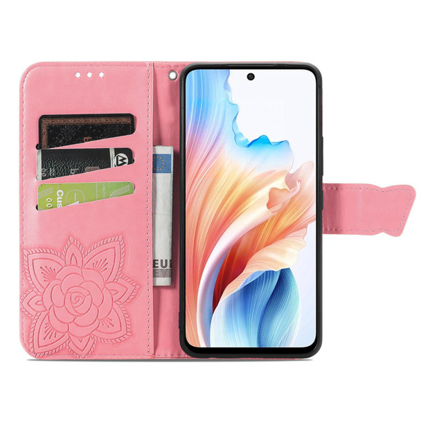 For OPPO A79 5G / A2 5G Butterfly Flower Embossed Horizontal Flip Leatherette Case(Pink)