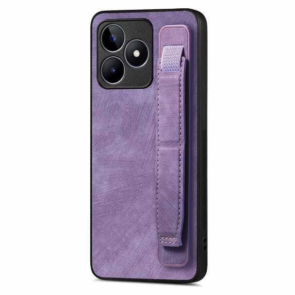 For Realme C53 Retro Wristband Holder Leatherette Back Phone Case(Purple)