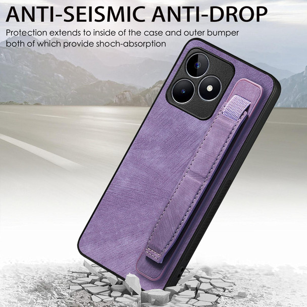 For Realme C53 Retro Wristband Holder Leatherette Back Phone Case(Purple)