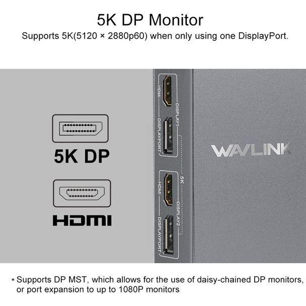 WAVLINK WL-UG69DK7 Laptops Type-C Universal Desktop Docking Station Aluminum Alloy HUB Adapter(UK Plug)