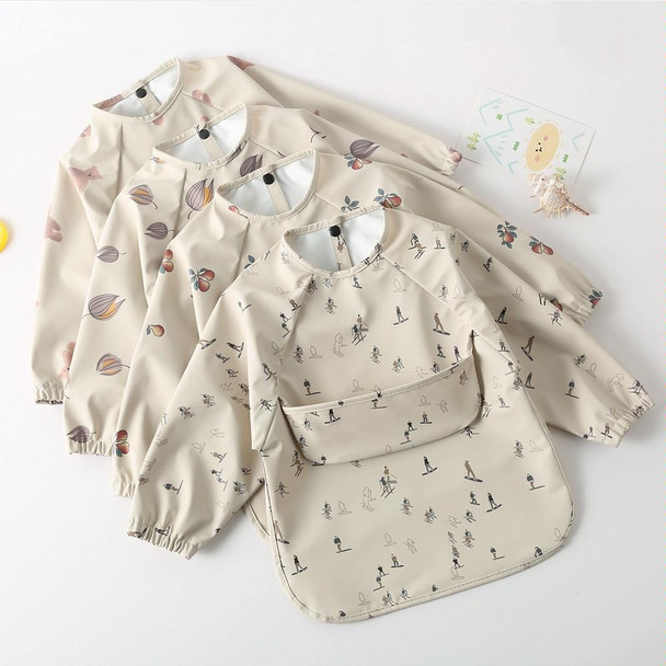 Long Sleeved Baby Soft PU Bib Waterproof Washable Easy Clean Smock With Pocket, Size: M(Leaf Cherry)