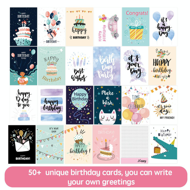 50pcs /Set Happy Birthday Greeting Card With Envelopes And Stickers Set