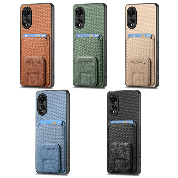 For OPPO Reno6 Z Carbon Fiber Card Bag Fold Stand Phone Case(Khaki)