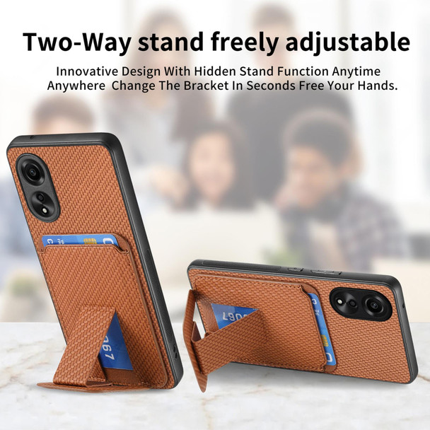 For OPPO Reno6 Pro+ Carbon Fiber Card Bag Fold Stand Phone Case(Brown)