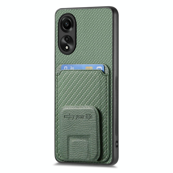 For OPPO A78 5G / A58 5G Carbon Fiber Card Bag Fold Stand Phone Case(Green)