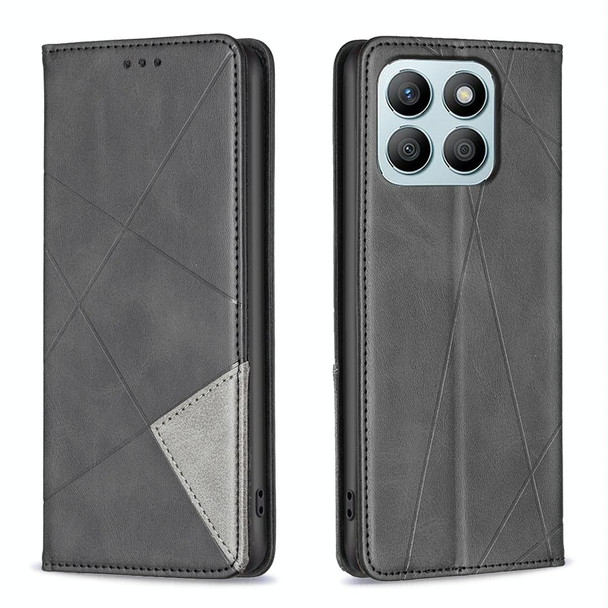 For Honor X8b Rhombus Texture Magnetic Leatherette Phone Case(Black)