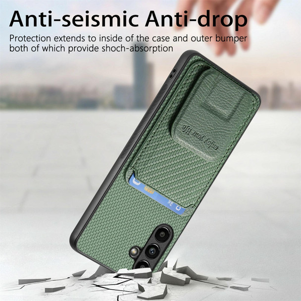 For Samsung Galaxy A22 5G Carbon Fiber Card Bag Fold Stand Phone Case(Green)