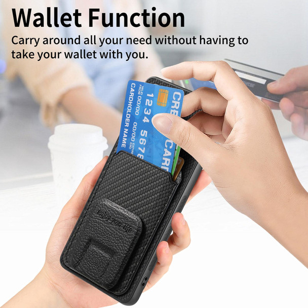 For Samsung Galaxy S22 5G Carbon Fiber Card Bag Fold Stand Phone Case(Black)