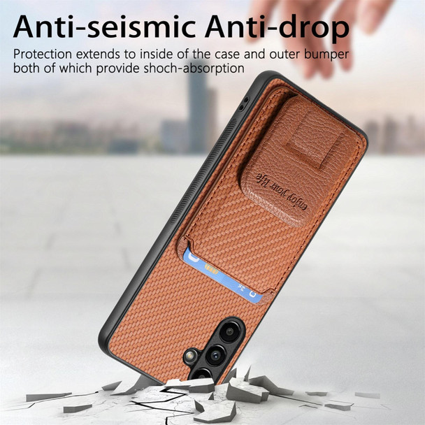 For Samsung Galaxy A71 5G Carbon Fiber Card Bag Fold Stand Phone Case(Brown)