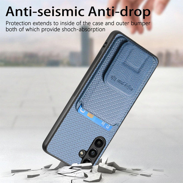 For Samsung Galaxy A54 5G Carbon Fiber Card Bag Fold Stand Phone Case(Blue)