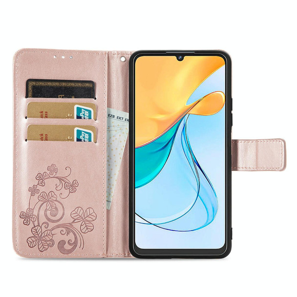 For ZTE Blade V50 Vita Four-leaf Clasp Embossed Leather Phone Case(Rose Gold)