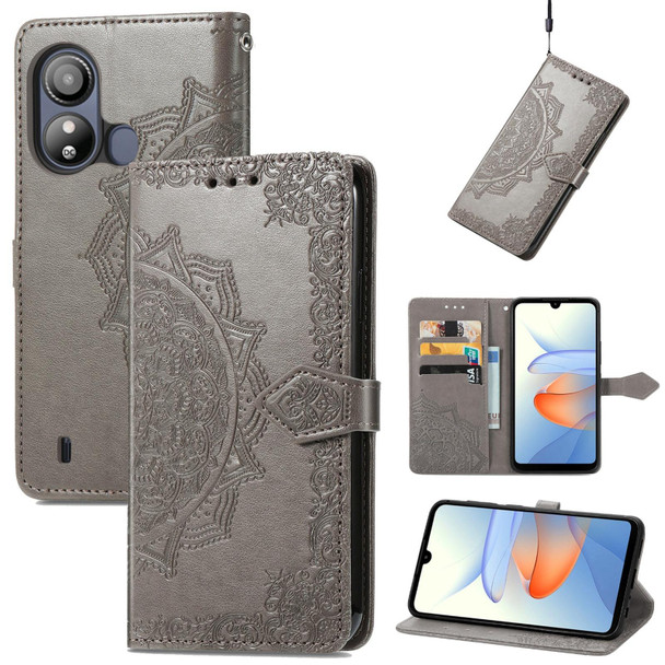 For ZTE Blade L220 Mandala Flower Embossed Leather Phone Case(Grey)