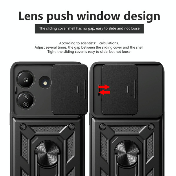 For Xiaomi Redmi 13C 4G Sliding Camera Cover Design TPU Hybrid PC Phone Case(Silver)