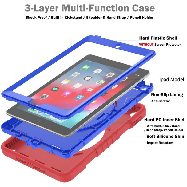 For iPad Air / Air 2 / 9.7 2018 / 2017 X Rotation PC Hybrid Silicone Tablet Case with Strap(Red Blue)