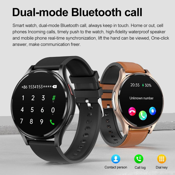 1.43 inch Leatherette Strap Bluetooth Call Smart Watch Support ECG / Non-invasive Blood Sugar(Black)