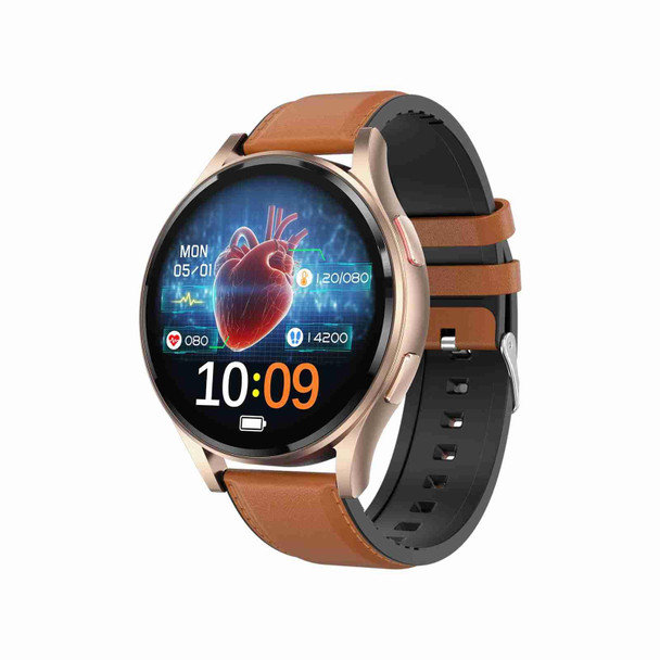 1.43 inch Leatherette Strap Bluetooth Call Smart Watch Support ECG / Non-invasive Blood Sugar(Brown)