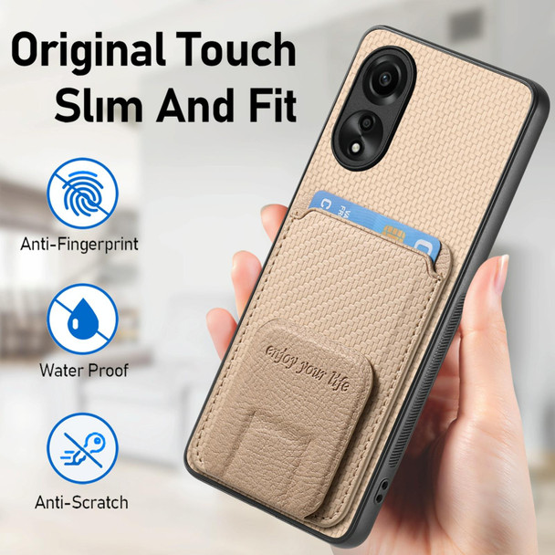 For OPPO Reno6 5G Carbon Fiber Card Bag Fold Stand Phone Case(Khaki)