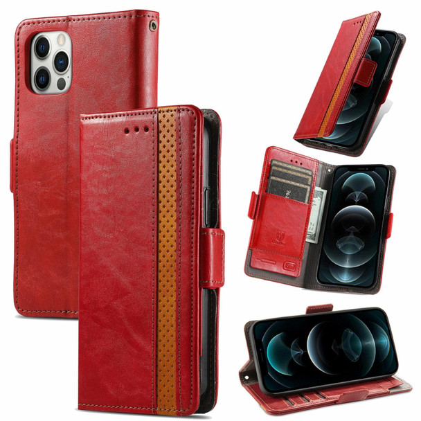 CaseNeo Business Splicing Dual Magnetic Buckle Horizontal Flip PU Leatherette Case with Holder & Card Slots & Wallet - iPhone 13 Pro(Red)