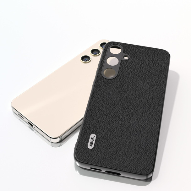 For Samsung Galaxy S24+ 5G ABEEL Genuine Leatherette + PC Litchi Texture Phone Case(Black)