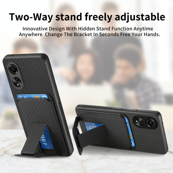 For OPPO A78 5G / A58 5G Carbon Fiber Card Bag Fold Stand Phone Case(Black)