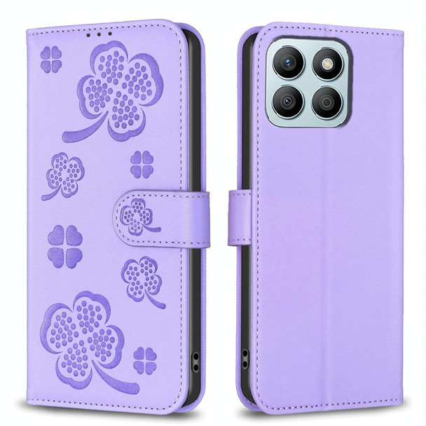 For Honor X8b Four-leaf Embossed Leatherette Phone Case(Purple)