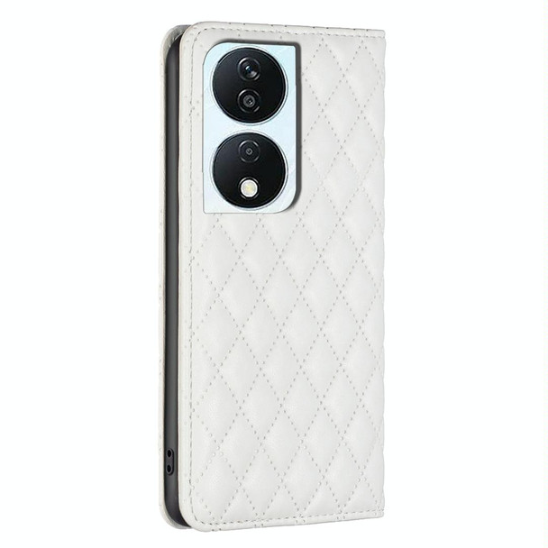 For Honor X7b Diamond Lattice Magnetic Leatherette Flip Phone Case(White)