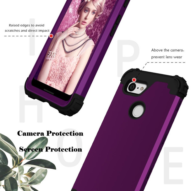 Google Pixel 3 3 in 1 Shockproof PC + Silicone Protective Case(Dark Purple + Black)