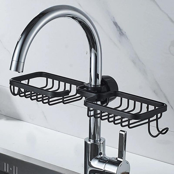 Kitchen Faucet Shelf No-Punch Sink Rag Drainage Basket Sponge Drainage Storage Rack, Style: E Black