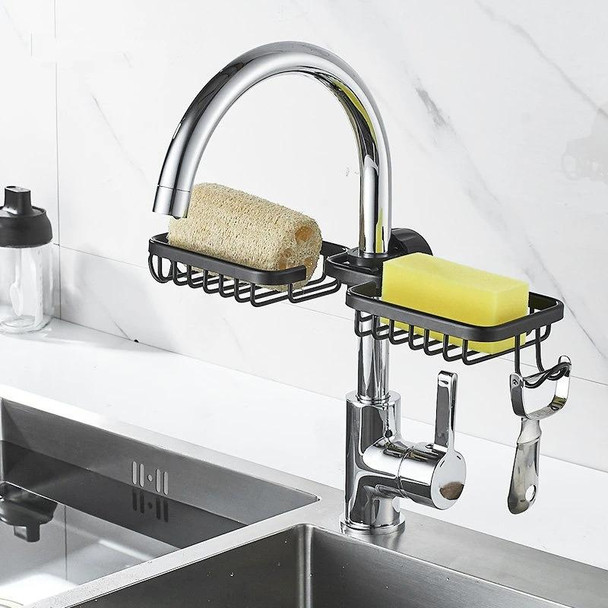 Kitchen Faucet Shelf No-Punch Sink Rag Drainage Basket Sponge Drainage Storage Rack, Style: C Black