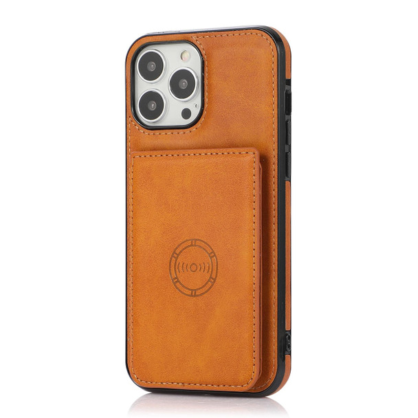 Calf Texture Magnetic Card Bag PU Shockproof Case with Holder & Card Slot - iPhone 13 Pro(Brown)