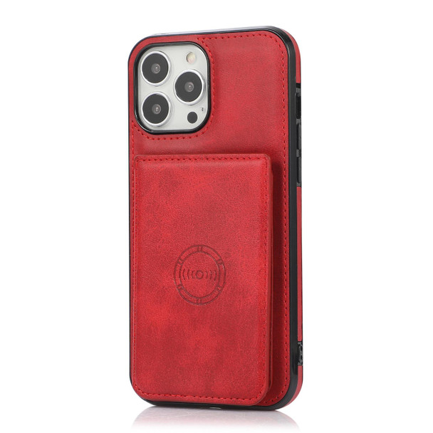 Calf Texture Magnetic Card Bag PU Shockproof Case with Holder & Card Slot - iPhone 13 Pro(Red)