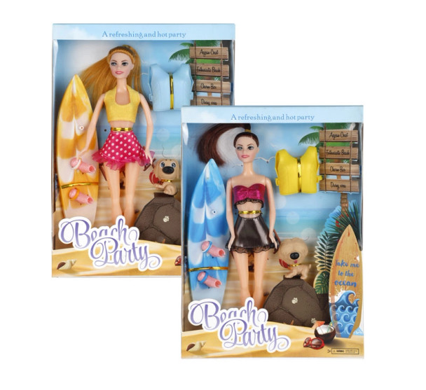 Fashion Doll With Surfboard Dog