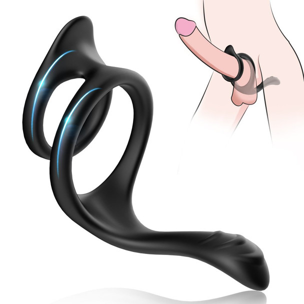 3 in 1 Ultra Soft Cock Ring for Erection Enhancing with 2 Rings & Taint Teaser