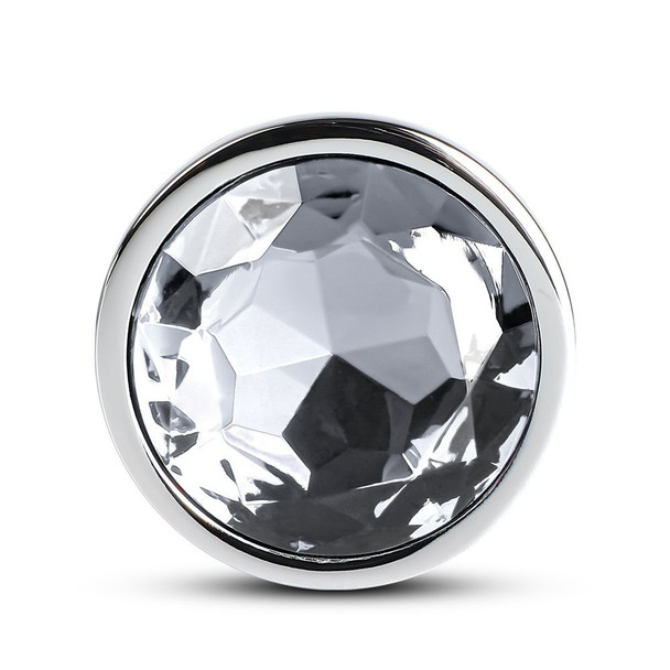 Silver Anal Plug with Clear Diamond - M