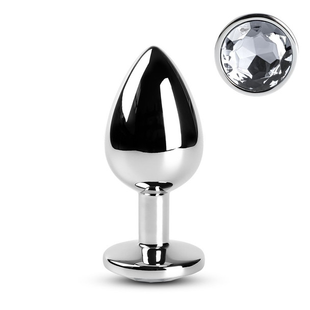 Silver Anal Plug with Clear Diamond - M